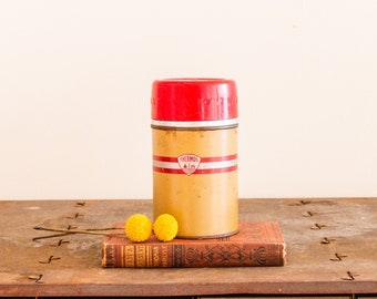 Tan and Red Thermos Vintage Fall Shelf Decor