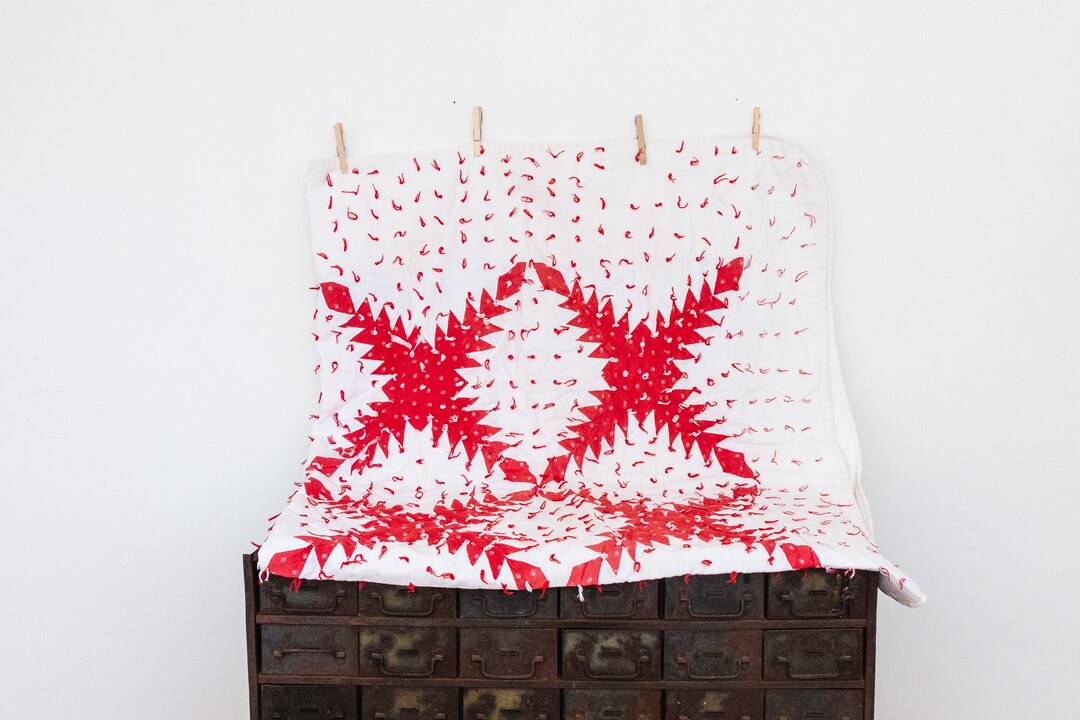Pine Burr Pattern Quilt Vintage Hand-tied Red White Farmhouse Decor - Etsy