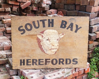 South Bay Hereford Cow Sign Vintage Painted Wood Farm Sign