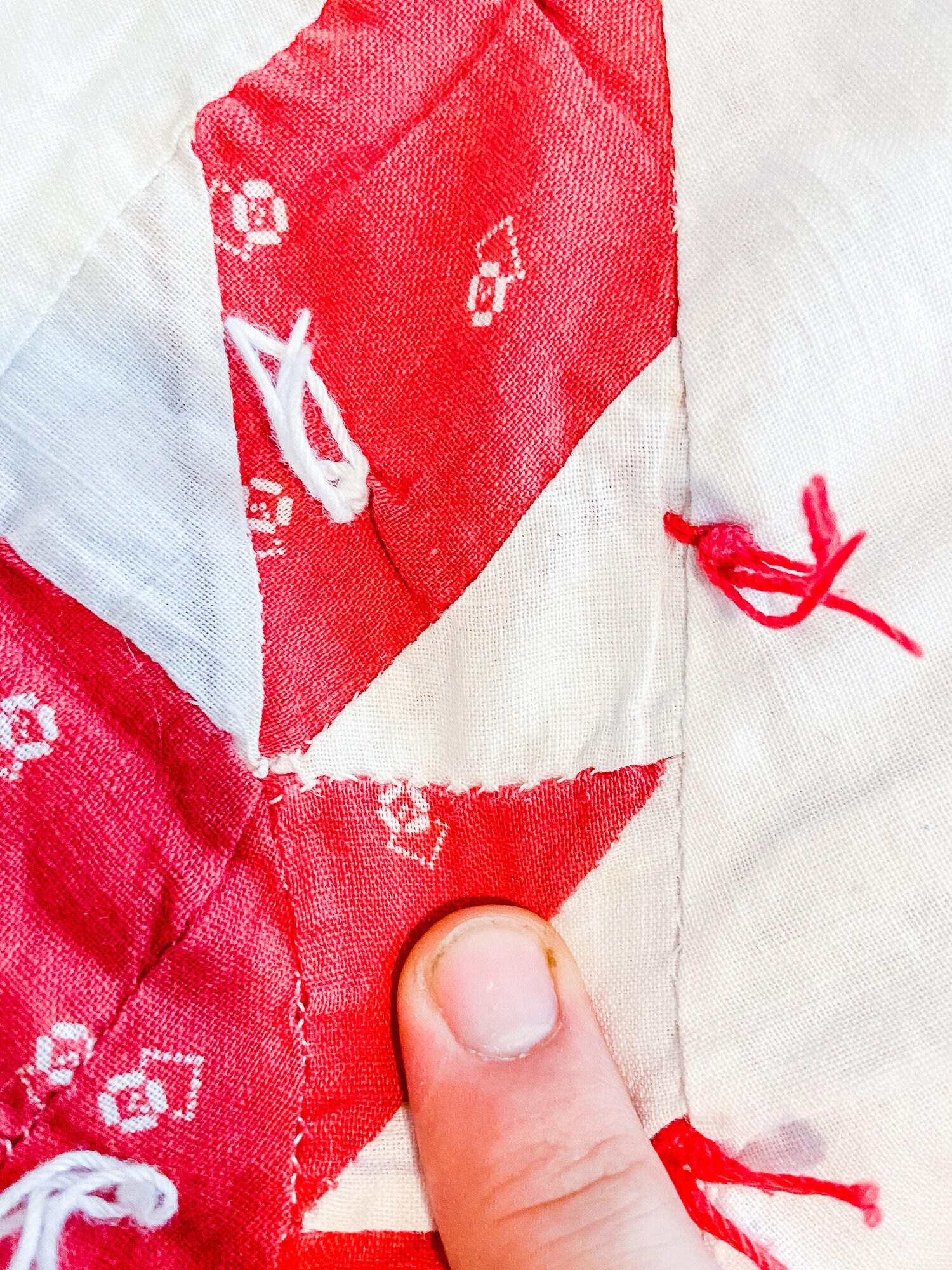 Pine Burr Pattern Quilt Vintage Hand-tied Red White Farmhouse Decor - Etsy