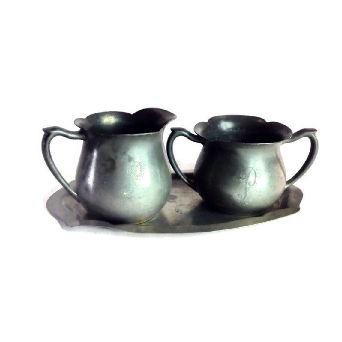 Colonial Pewter Sugar and Creamer With p Initial Etsy