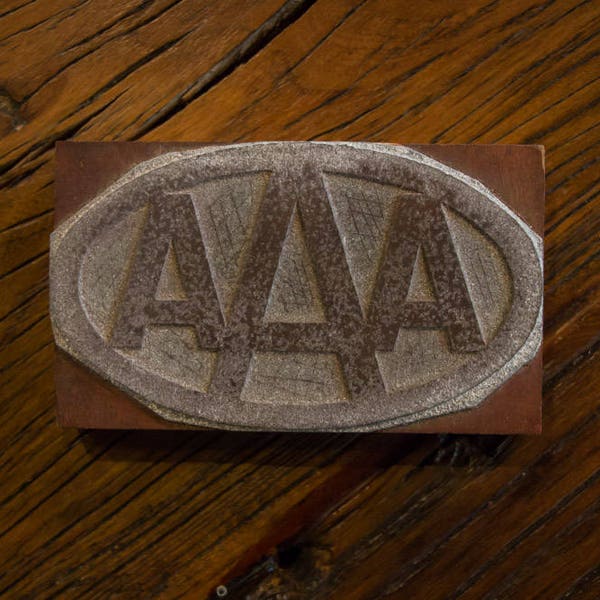 AAA Letterpress Block Vintage Triple A Automobile Decor