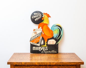 Marvels Cigarettes Rooster Countertop Display Vintage Signage