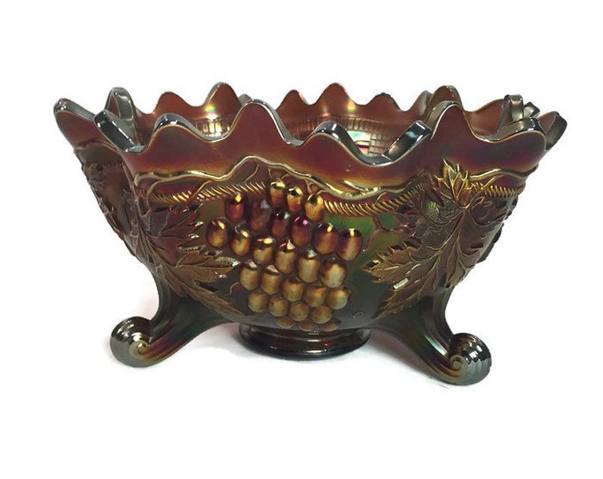 Grape and Cable Fenton Carnival Glass Footed Bowl - Etsy