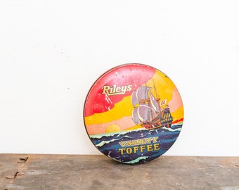 Riley's Toffee Candy Tin Vintage Bright Nautical Decor