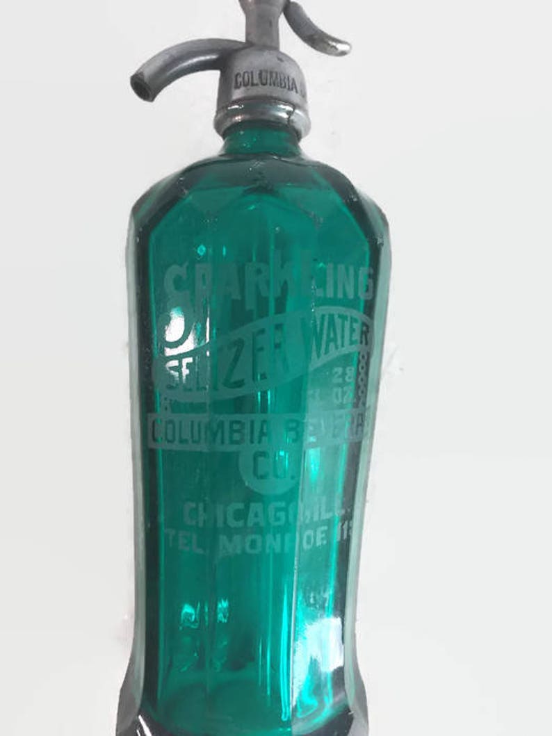 Aqua Paneled Sparkling Seltzer Water Bottle Vintage Barware Etsy