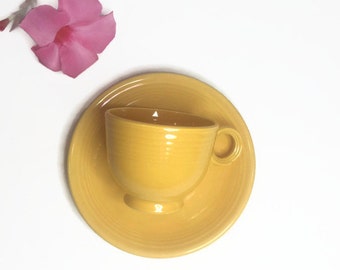 Yellow Fiestaware Tea Cup and Saucer Vintage HLC Homer Laughlin