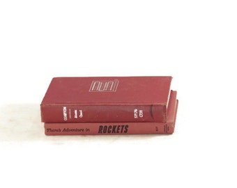 Red Atomic Rockets Book Set Vintage Antique Shelf Decor