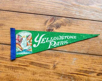 Yellowstone national park green felt pennant vintage wall hanging decor