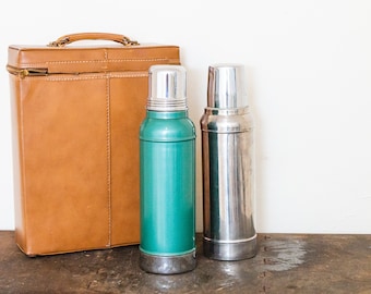 Stanley Thermos Set with Case Vintage 1956 Super Vac A945 Mid-Century Decor