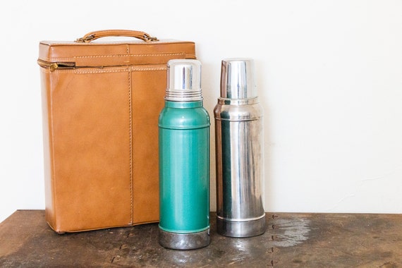 Stanley Thermos Set With Case Vintage 1956 Super Vac A945 Mid-century Decor  