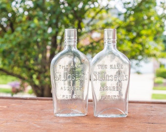 St. Joseph&#39;s Medicine Flask Bottle Vintage Embossed Glass