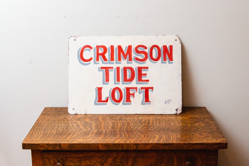 Crimson Tide Loft Vintage Alabama Sign Painted Metal Wall Decor image 1