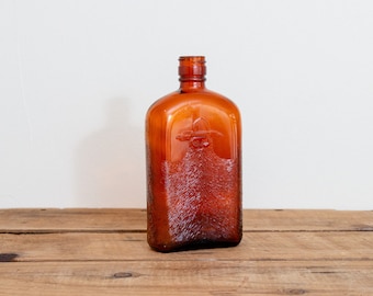 Bearded Man Whiskey Amber Bottle Vintage Gooderham & Worts Canadian Glass Bottle
