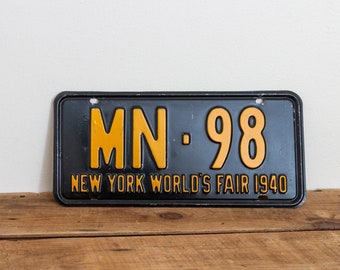 New York 1940 License Plate Vintage World's Fair MN 98 Wall Decor