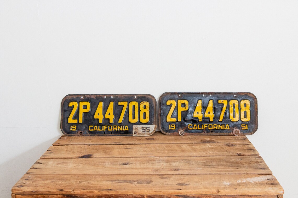 California 1951 License Plate Pair Vintage 1955 Wall Hanging | Etsy