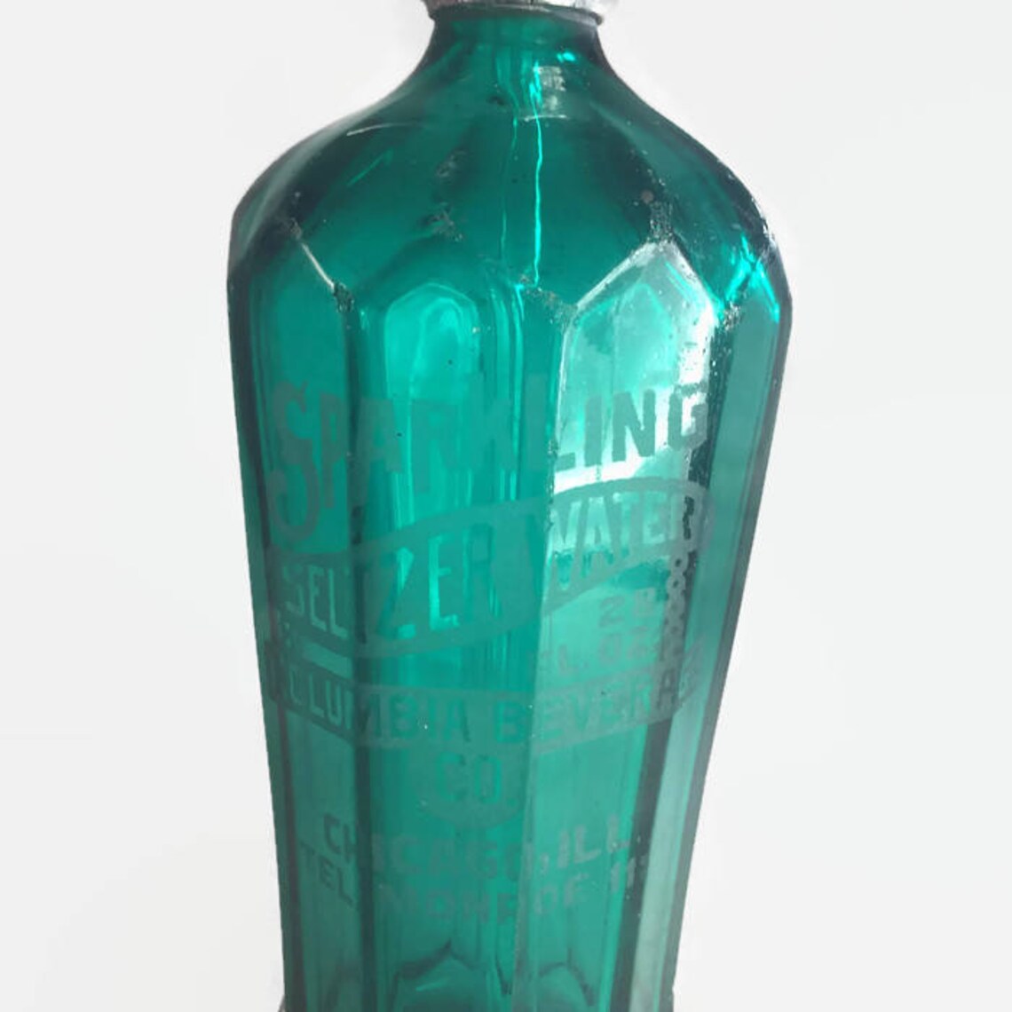 Aqua Paneled Sparkling Seltzer Water Bottle Vintage Barware Etsy
