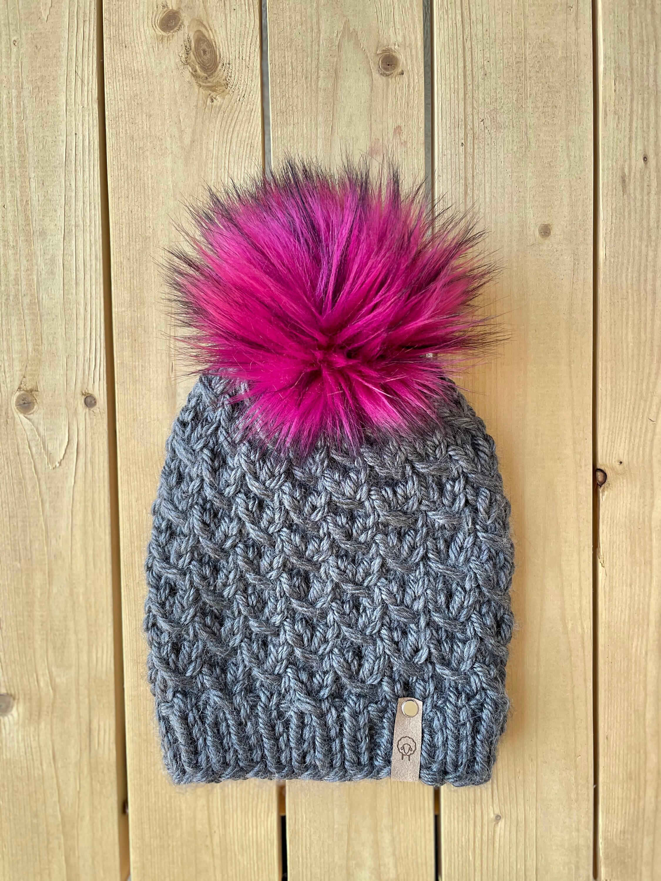 Handmade Chunky Knit Beanie With Faux Fur Pom Pom  display picture 2