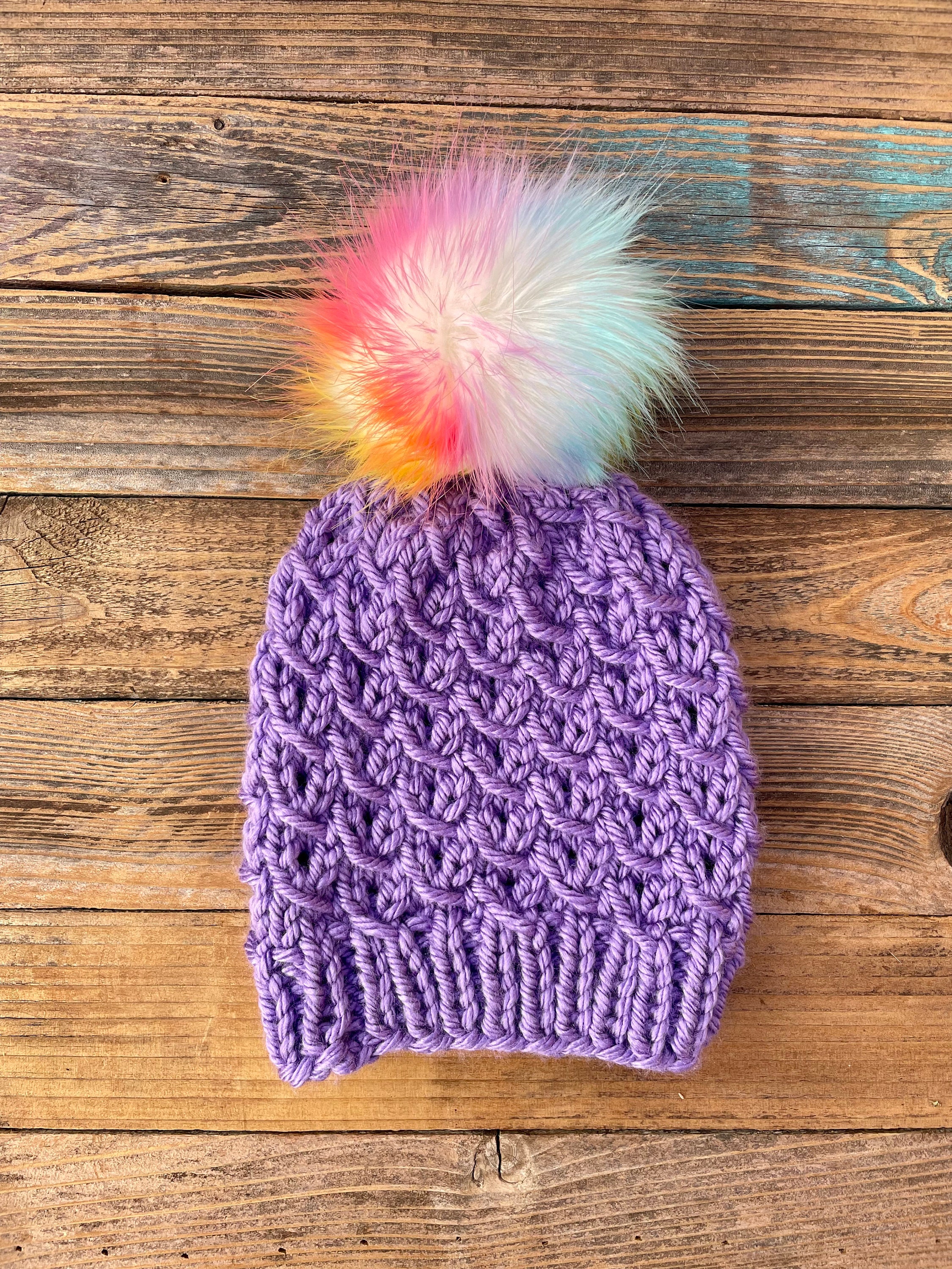 Handmade Chunky Knit Beanie With Faux Fur Pom Pom  display picture 1