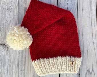 Handmade Knit Soft, Floppy, and Cozy Luxe Santa Hat - Adult