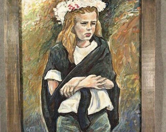 Portrait eines Mädchens, 9x12, vintage gerahmt