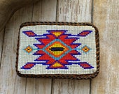 Native America Beaded Buckle, Navajo Belt Buckle, Indian Beaded Buckle, Beaded Belt Buckle, Vintage Navajo Buckle.