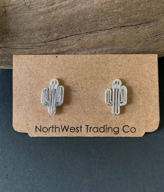 Southwest Jewelry, Sterling Cactus Post Earrings,