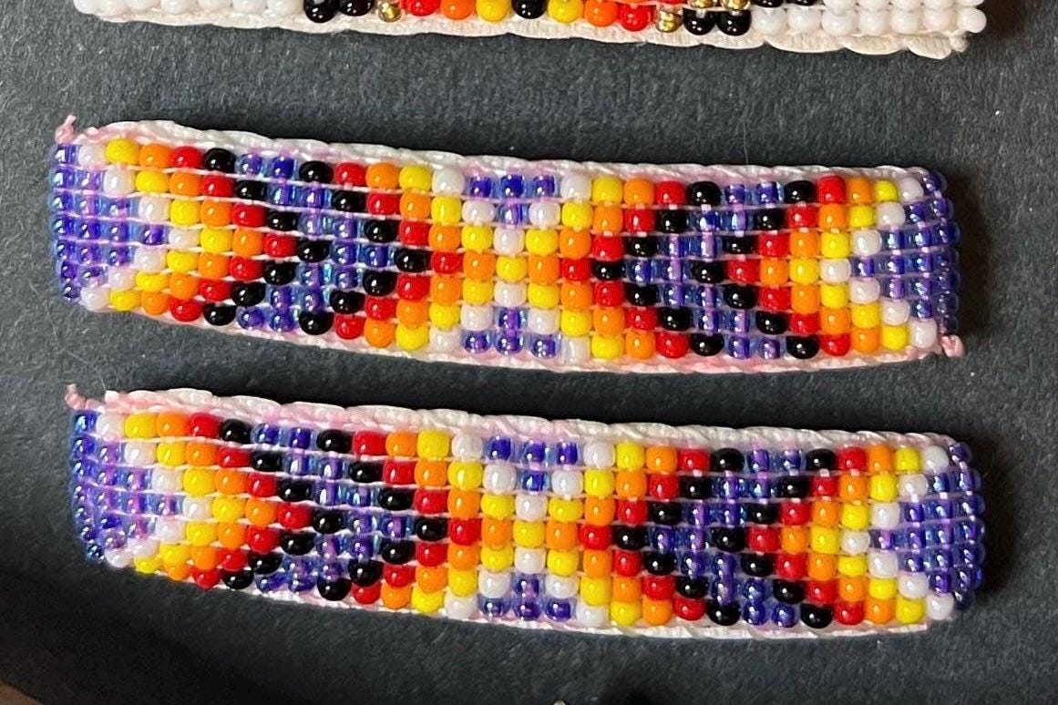 Native America Indian Hair Barrettes, Navajo Hand Beaded Hair Clips, Navajo Hair Barrettes, American Indian Hair Clips.