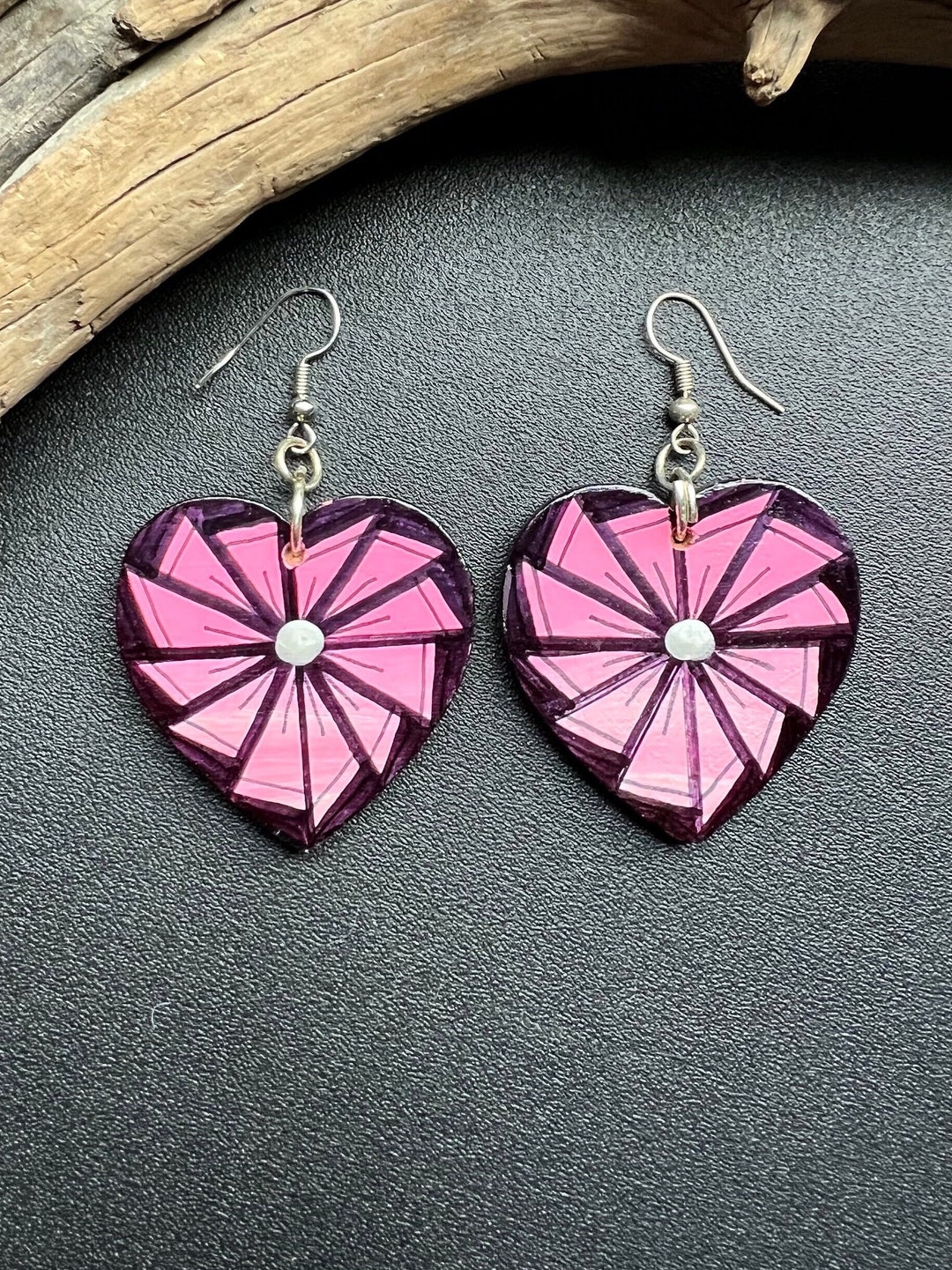 Native America Indian Jewelry, Hopi Hand Painted Earrings, Pink Heart ...