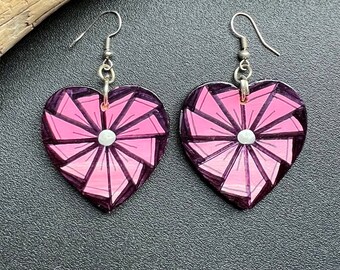 Native America Indian Jewelry, Hopi Hand Painted Earrings, Pink Heart Earrings, SIGNED American Indian Jewelry, Hopi Jewelry,