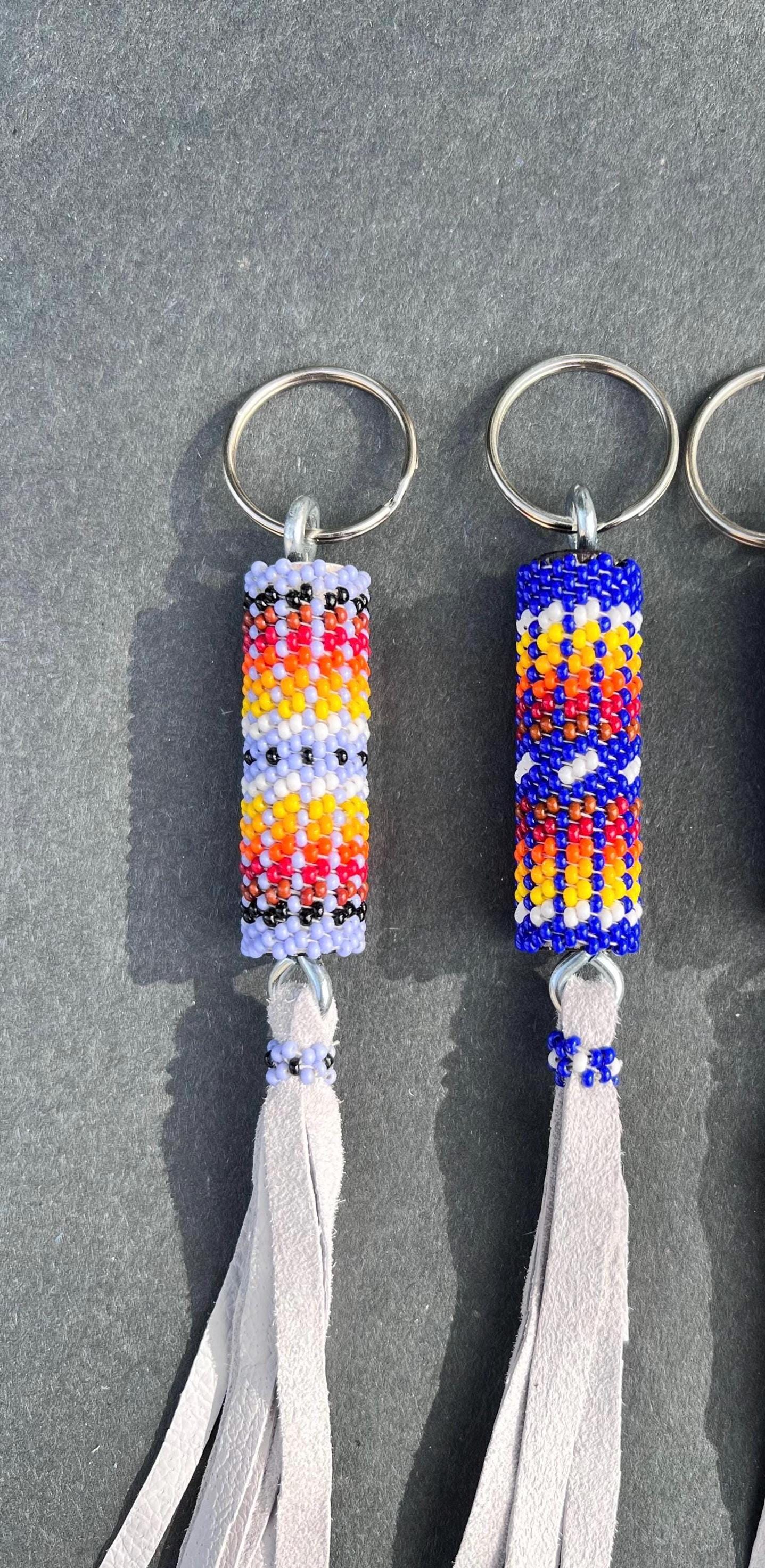 Native Key Chain Beaded Navajo Keychain, Native American Keyring, Leather Fringe - Etsy
