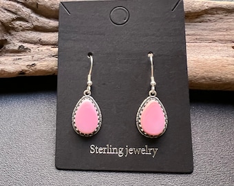 Native American Jewelry, Deep Pink Conch Shell Earrings, Navajo Handcrafted, Southwest Earrings, Handcrafted, Navajo Tear Drop Earrings.