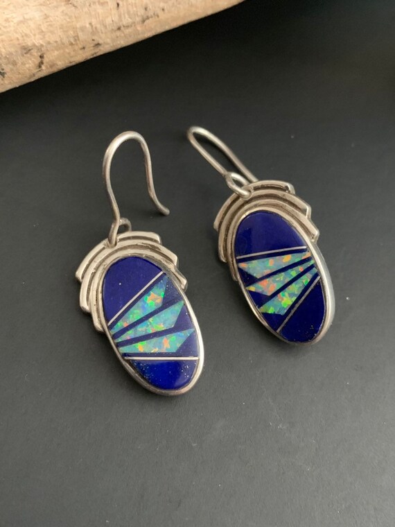 Native American Earrings, SIGNED Lapis Earrings,Zu