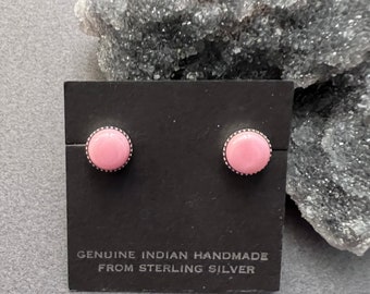 Native America Indian Jewelry, Pink Conch Earrings, 10mm, SIGNED, Navajo Earrings,  Navajo Turquoise Earrings. 11mm, RTP stamped on back.