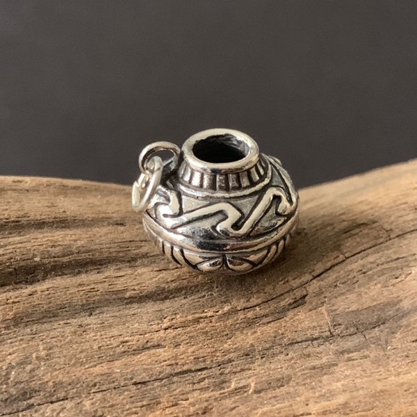 Charm, Native America Indian Style Charm, Sterling Pottery Charm, American Indian Clay Pot Charm, Navajo Indian Charm Bracelet.