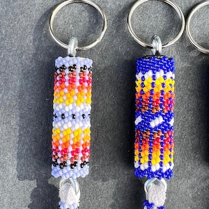 Beaded Navajo Keychain, Native American Keyring, Leather Fringe