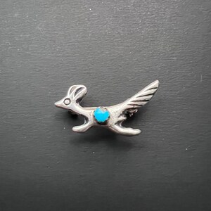 Vintage Sterling Silver Roadrunner Pin, Turquoise Southwest Jewelry