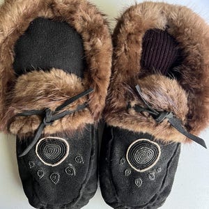 Native Alaskan Handcrafted Leather Slippers Hand Beadwork.