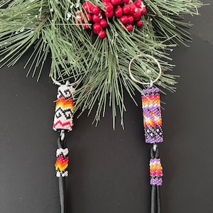 Lanyard Native Made, Navajo Handcrafted Beaded Lanyard, SouthWest Lanyard, Navajo Beadwork, Navajo Lanyard, Florescent Purple Lanyard.
