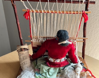 Vintage Navajo Loom, Weaver & Baby, Rug Weaver Doll on Loom, Navajo Rug Weaver w/Loom and baby,Native American Rug Maker Deluxe Edition.