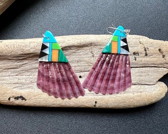 Native America Indian Jewelry, Santo Domingo Turquoise Jewelry, Spiny Shell Turquoise Earrings, Native American Earrings