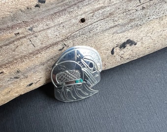 Native Pacific NorthCoast Jewelry, Haida Vintage Eagle Pendant, SIGNED Haida Tribal Art, Sterling Eagle Pendant.