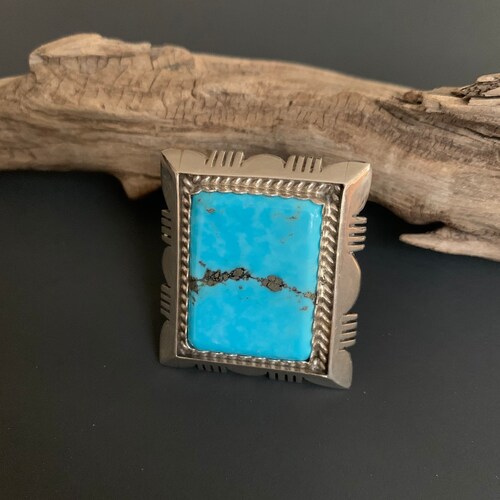 Native American Indian Jewelry, Navajo Kingman Turquoise Ring, Artist Victor Thompson, SouthWest Jewelry, Large Kingman Turquoise Ring. shops