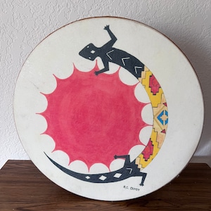Native America Indian Drum,  SouthWest Handcrafted Drum, American Indian Drum, Navajo Indian Drum, SIGNED Artist AG Guyot.