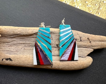 Fabian Coriz Artist, Native America Earrings, Santo Domingo Jewelry, Turquoise Earrings, MOP & Turquoise Earrings.