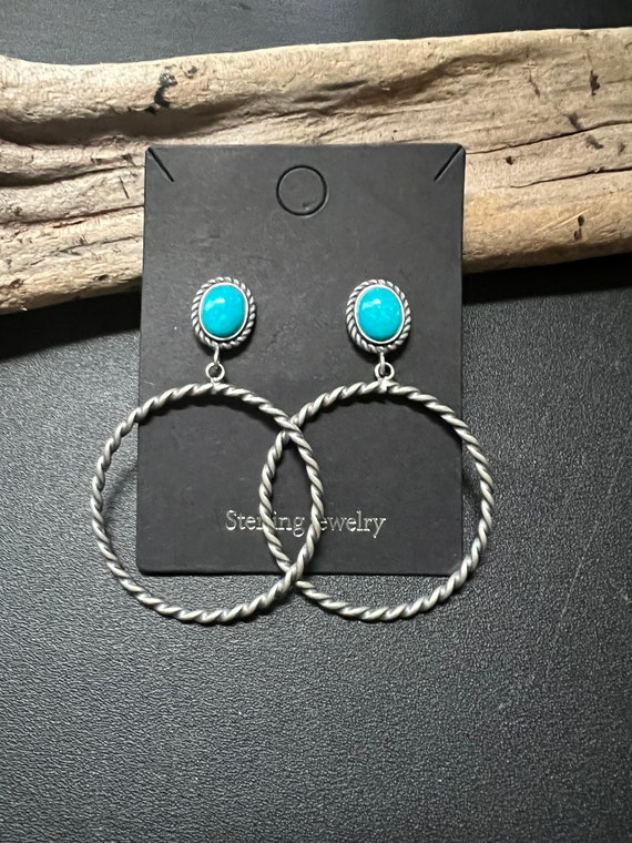 Native American Navajo Earrings, Turquoise Hoop E… - image 8