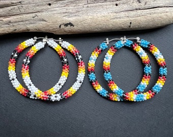 Navajo Beaded Hoop Earrings, Navajo Hoops, Navajo Beaded Jewelry, Navajo Jewelry, Navajo Earrings.