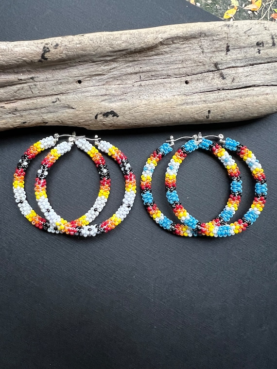 Navajo Beaded Hoop Earrings, Navajo Hoops, Navajo 