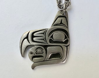 Eagle Holding a Head Pewter Necklace. Pacific North Coast Jewelry, Eagle Head Necklace, Haida Nation Jewelry,