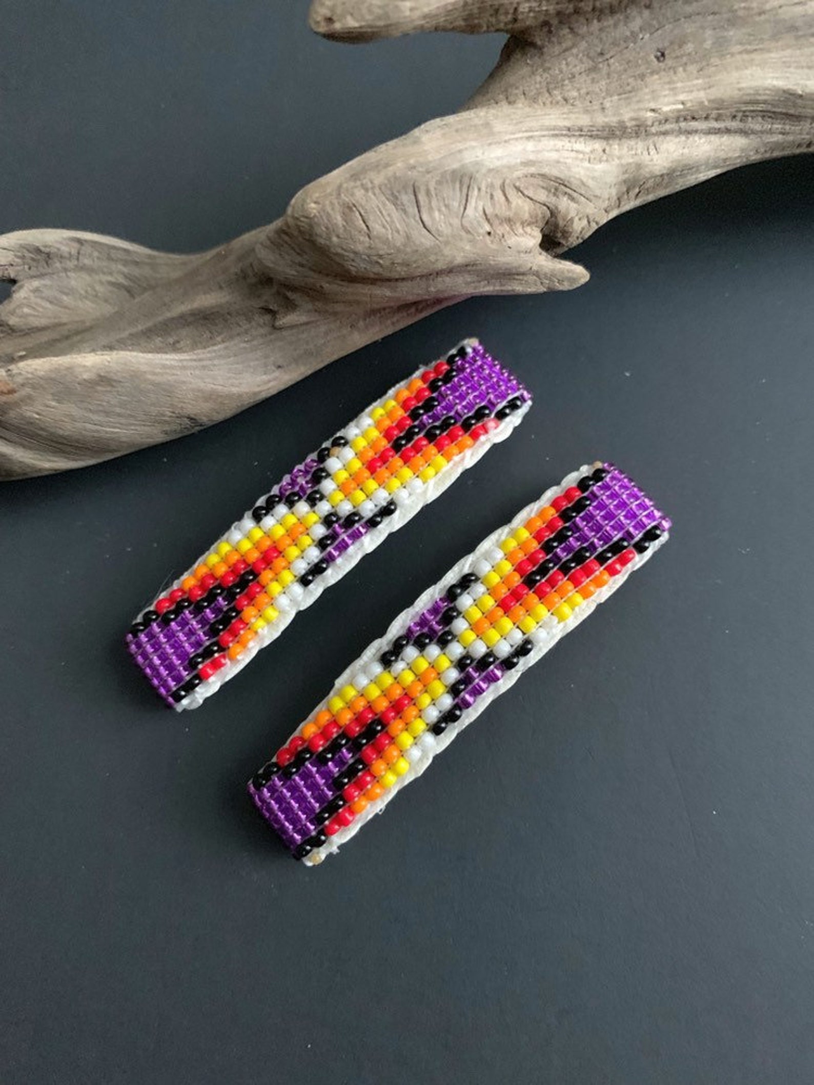 Native America Indian Hair Barrettes Navajo Hand Beaded Hair Etsy
